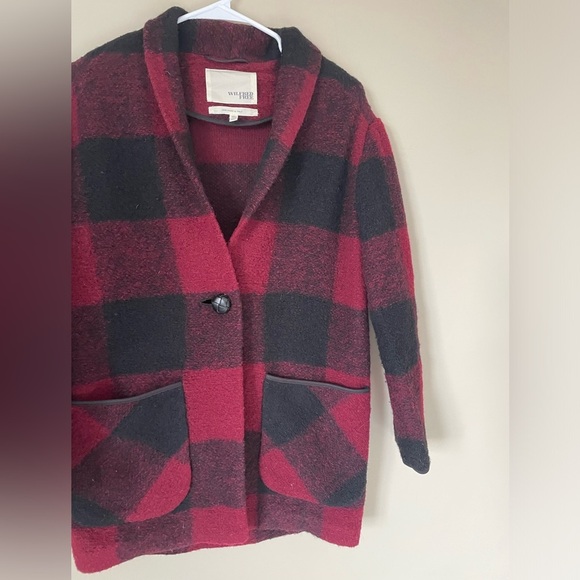 Aritzia Wilfred Free Womens Neelam WOOL burgundy plaid coat NWOT XXS never worn - Picture 4 of 9